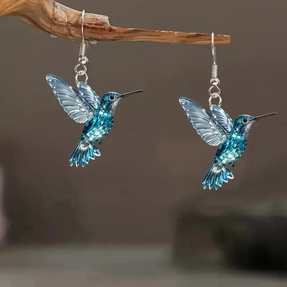 Blå krystal kolibri øreringe