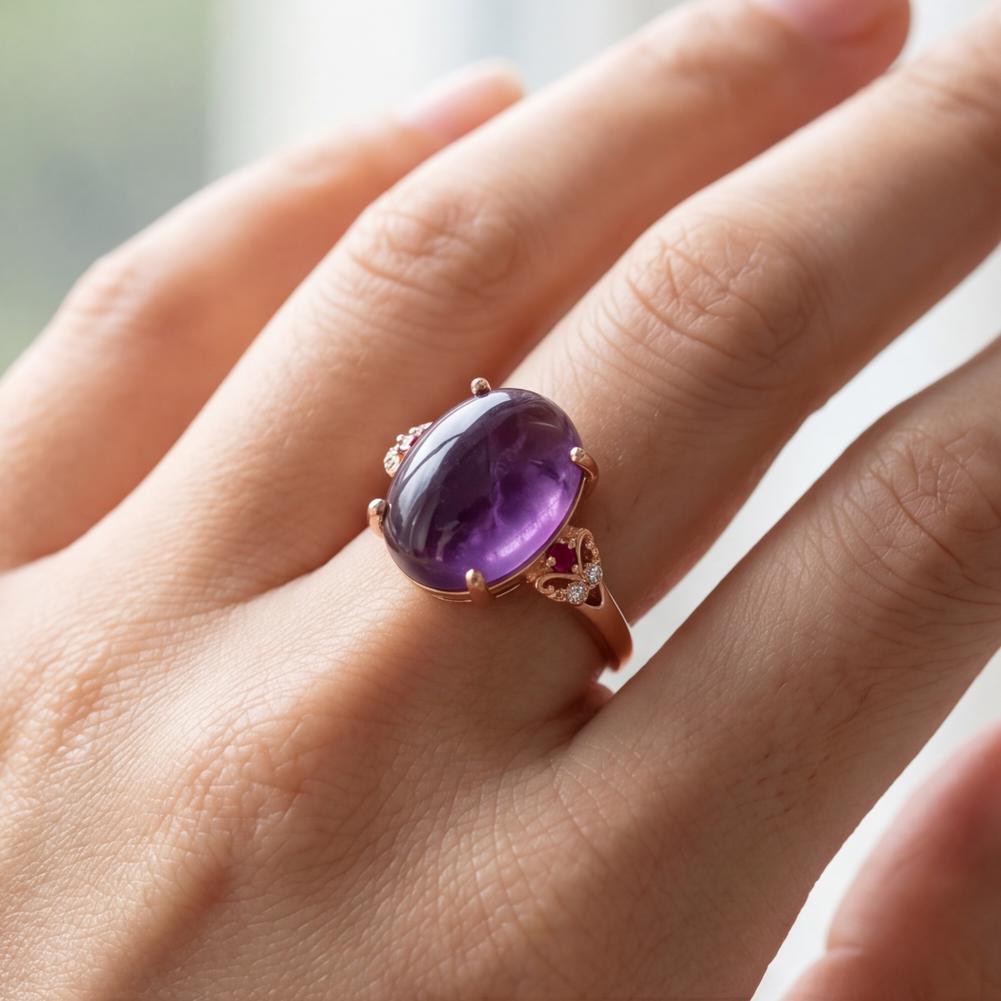 Bohemian Guldring med Udskåret Ametyst