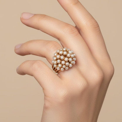 Handmade ring with inlaid pearls