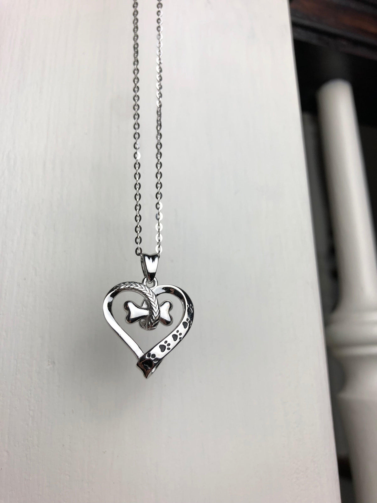 Stainless Steel Dog Paw and Heart Necklace