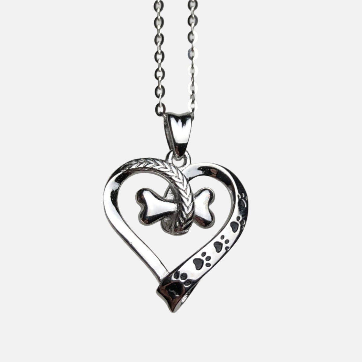 Stainless Steel Dog Paw and Heart Necklace