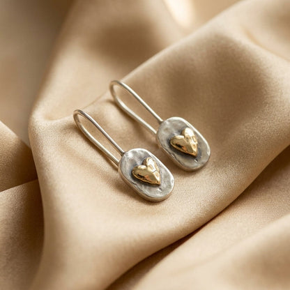 Vintage heart earrings with gold inlay