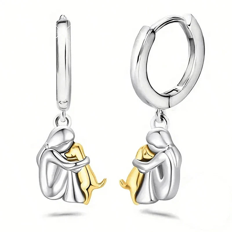 "Forever in Your Heart" Dog Hug Dangle Drop Earrings