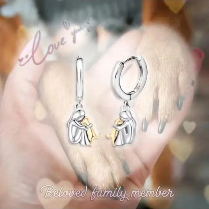 "Forever in Your Heart" Dog Hug Dangle Drop Earrings