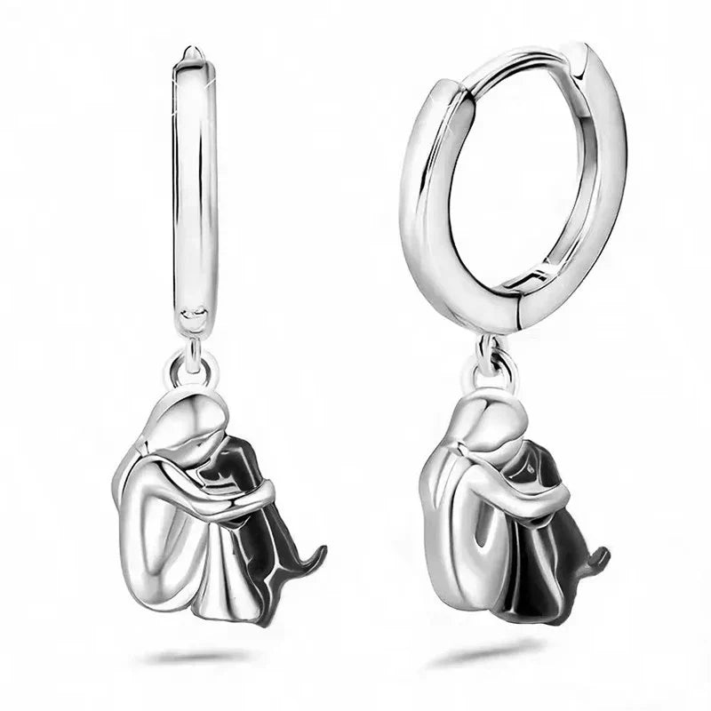 "Forever in Your Heart" Dog Hug Dangle Drop Earrings