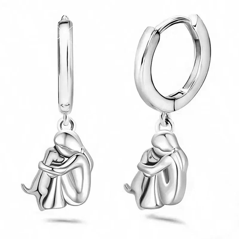 "Forever in Your Heart" Dog Hug Dangle Drop Earrings