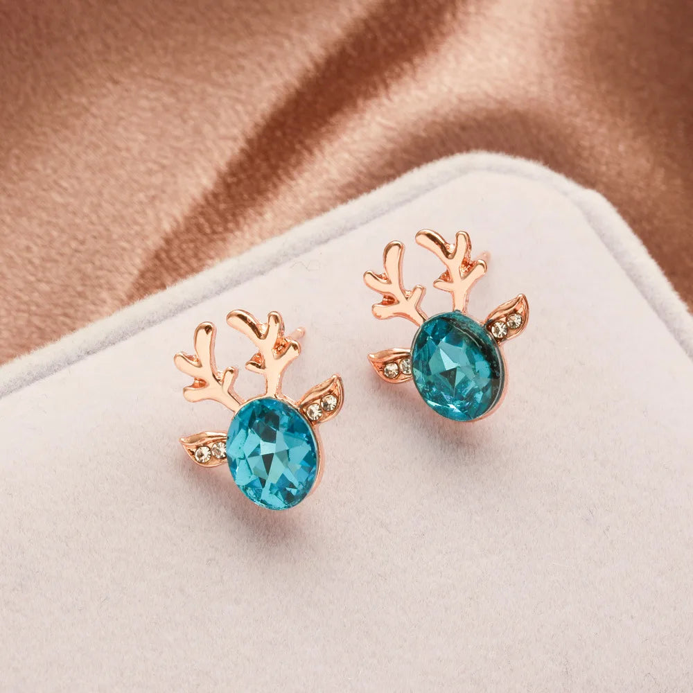 Festive Reindeer Crystal Stud Earrings