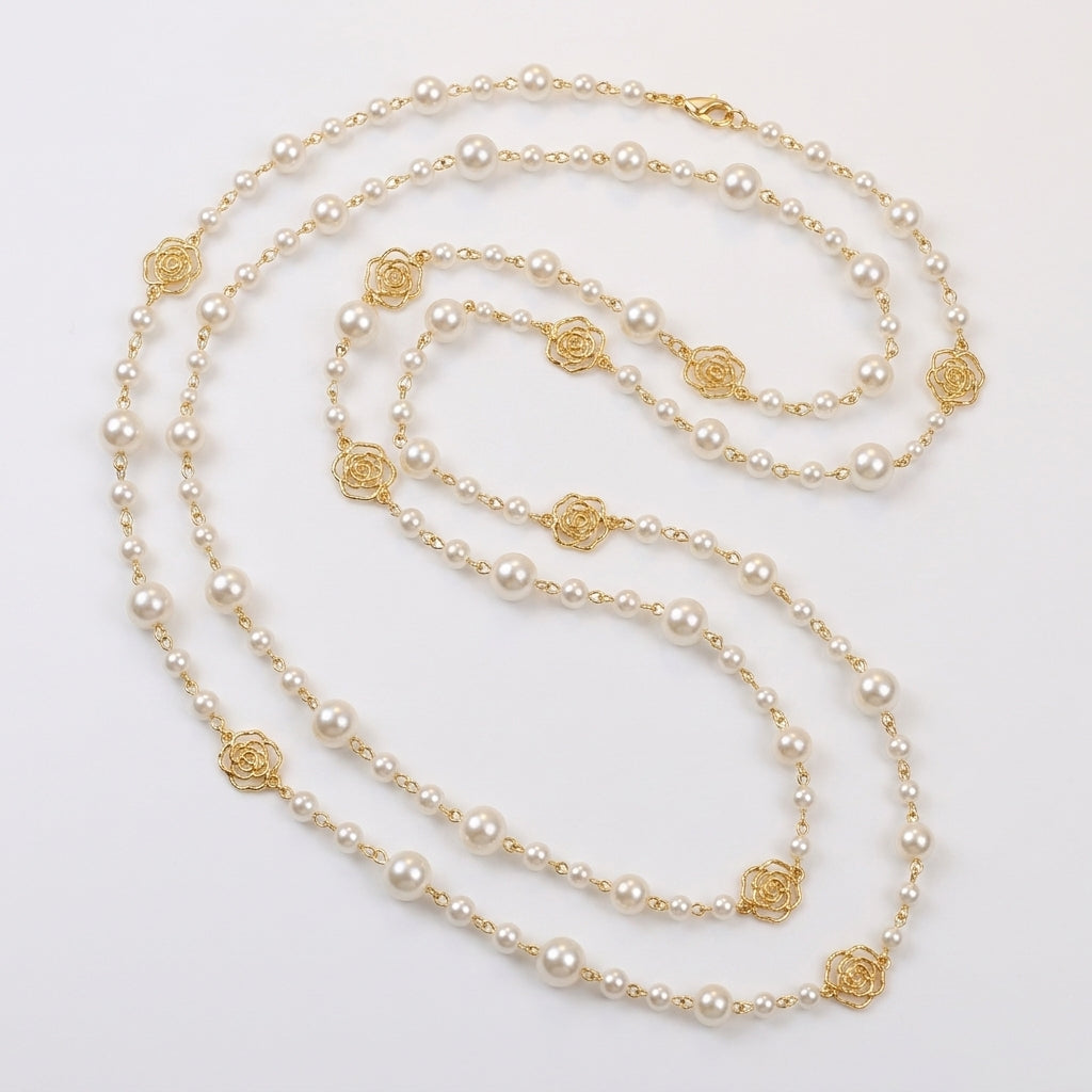 Elegant guldbelagt perlehalskæde