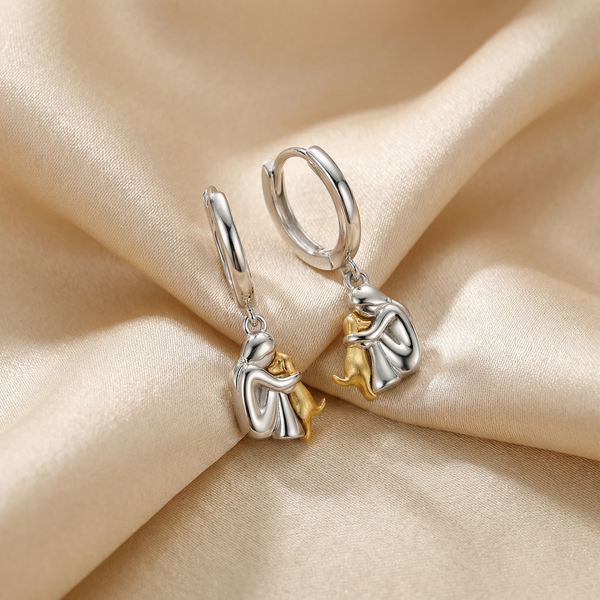 "Forever in Your Heart" Dog Hug Dangle Drop Earrings