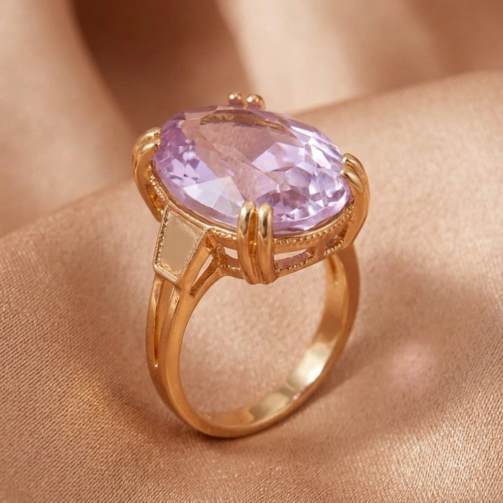 Minimalist Charming Oval Rings with Purple Stone