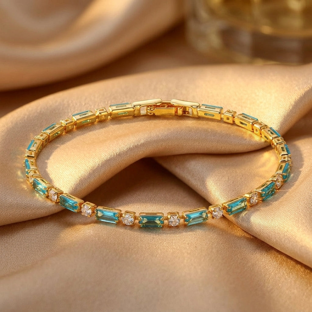 Forgyldt Zircon Turkois Sten Armbånd