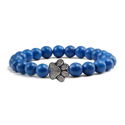 Beaded bracelet with paw print and natural stone design