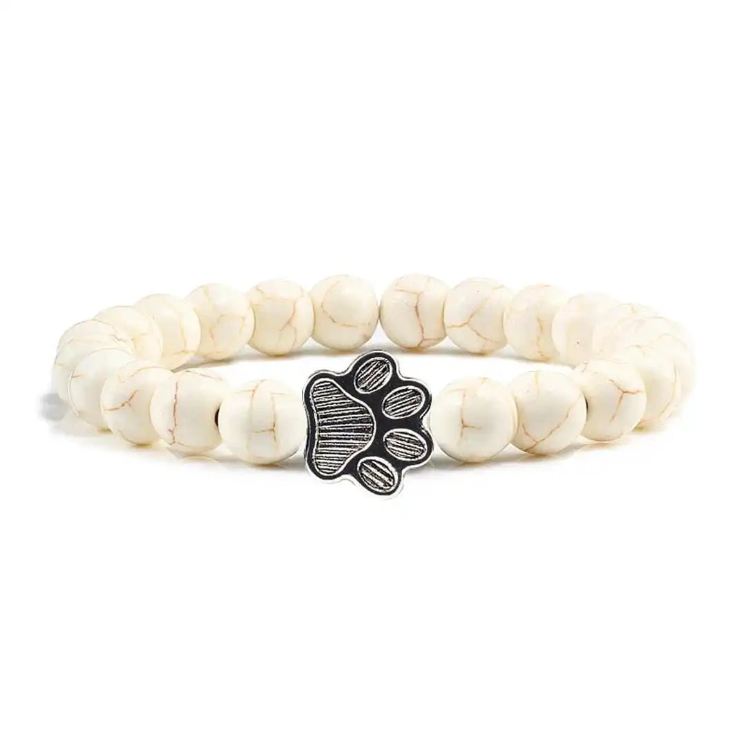 Beaded bracelet with paw print and natural stone design