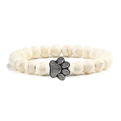 Beaded bracelet with paw print and natural stone design