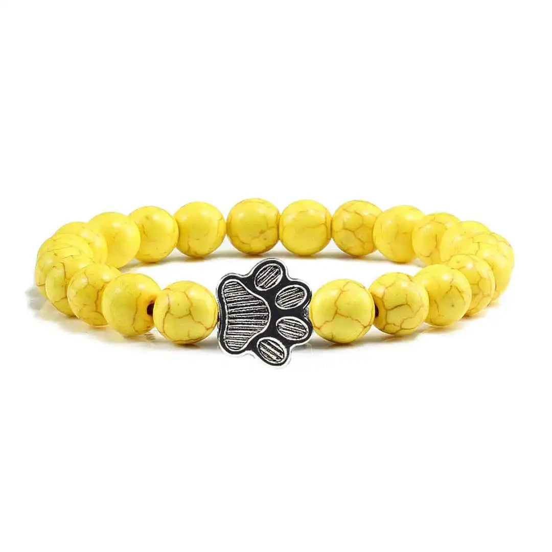 Beaded bracelet with paw print and natural stone design