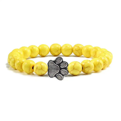Beaded bracelet with paw print and natural stone design