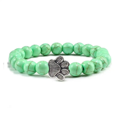 Beaded bracelet with paw print and natural stone design