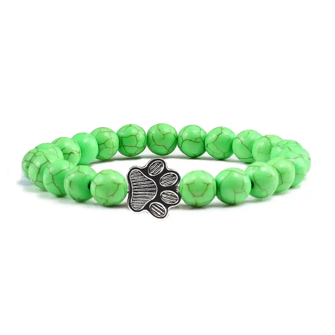 Beaded bracelet with paw print and natural stone design