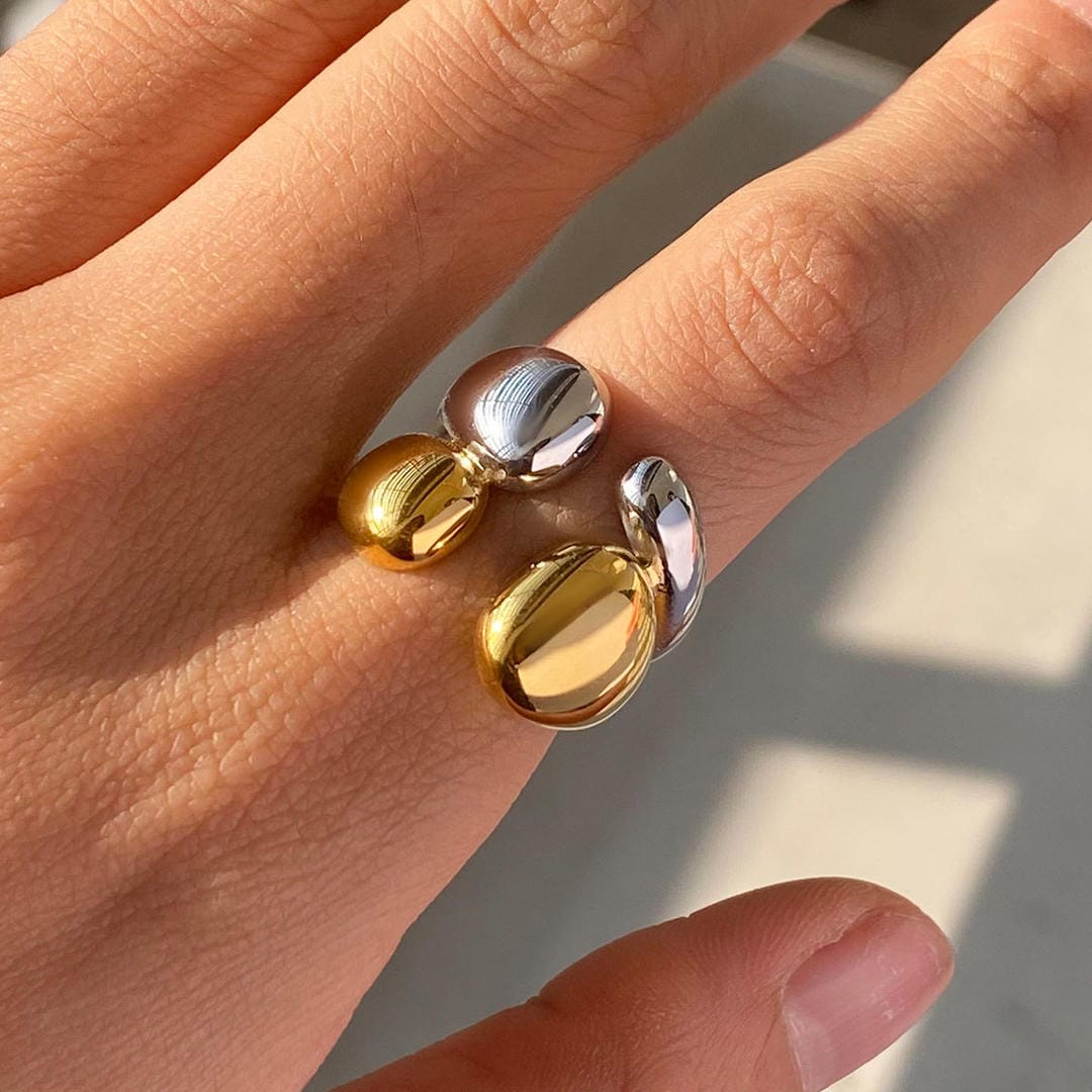 To-tonet guld sølv stabelbar ring