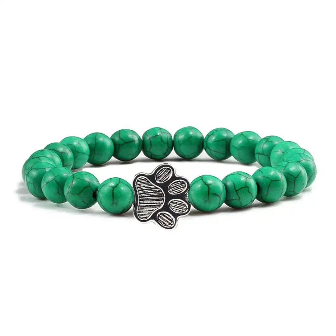 Beaded bracelet with paw print and natural stone design