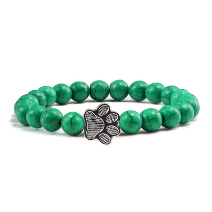 Beaded bracelet with paw print and natural stone design