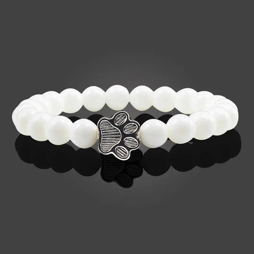 Beaded bracelet with paw print and natural stone design
