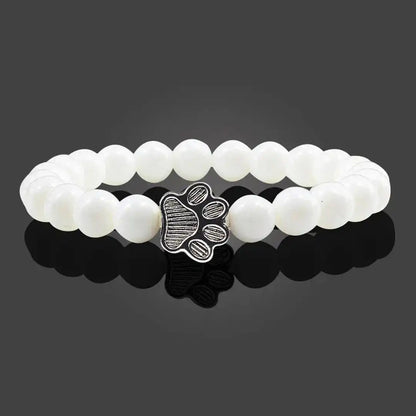 Beaded bracelet with paw print and natural stone design