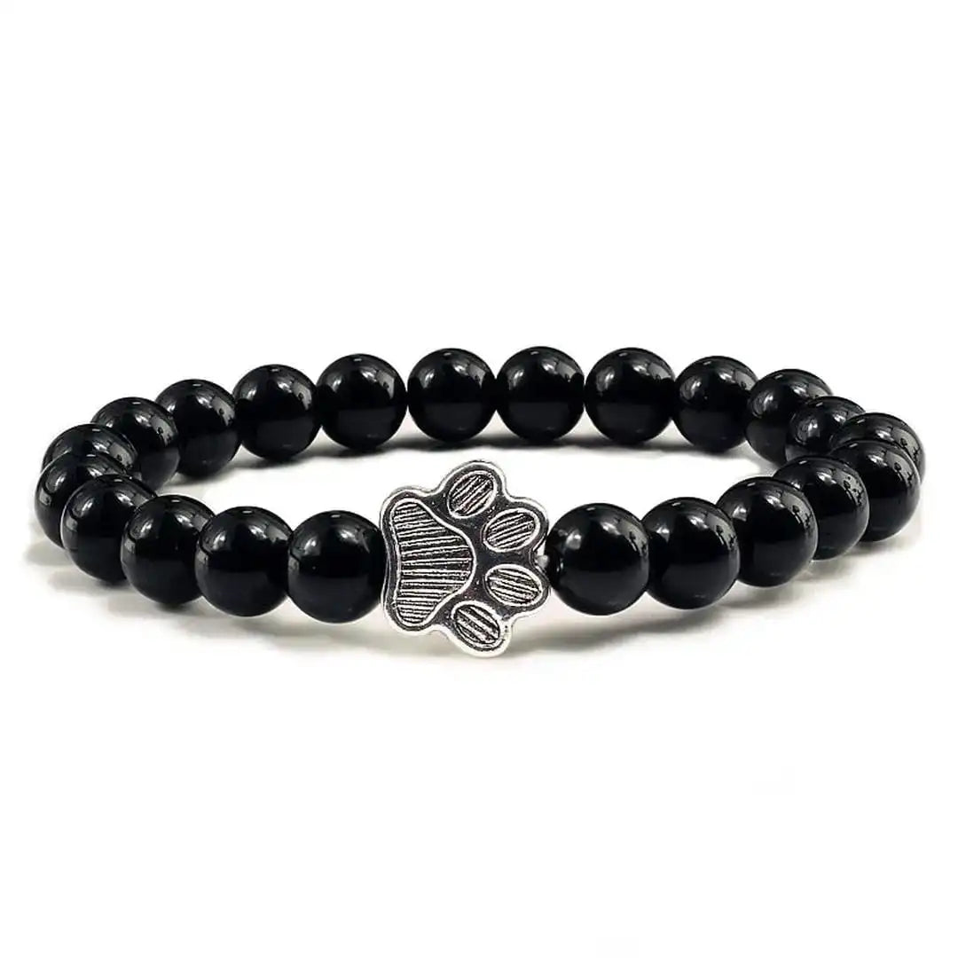 Beaded bracelet with paw print and natural stone design