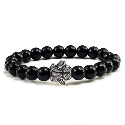 Beaded bracelet with paw print and natural stone design