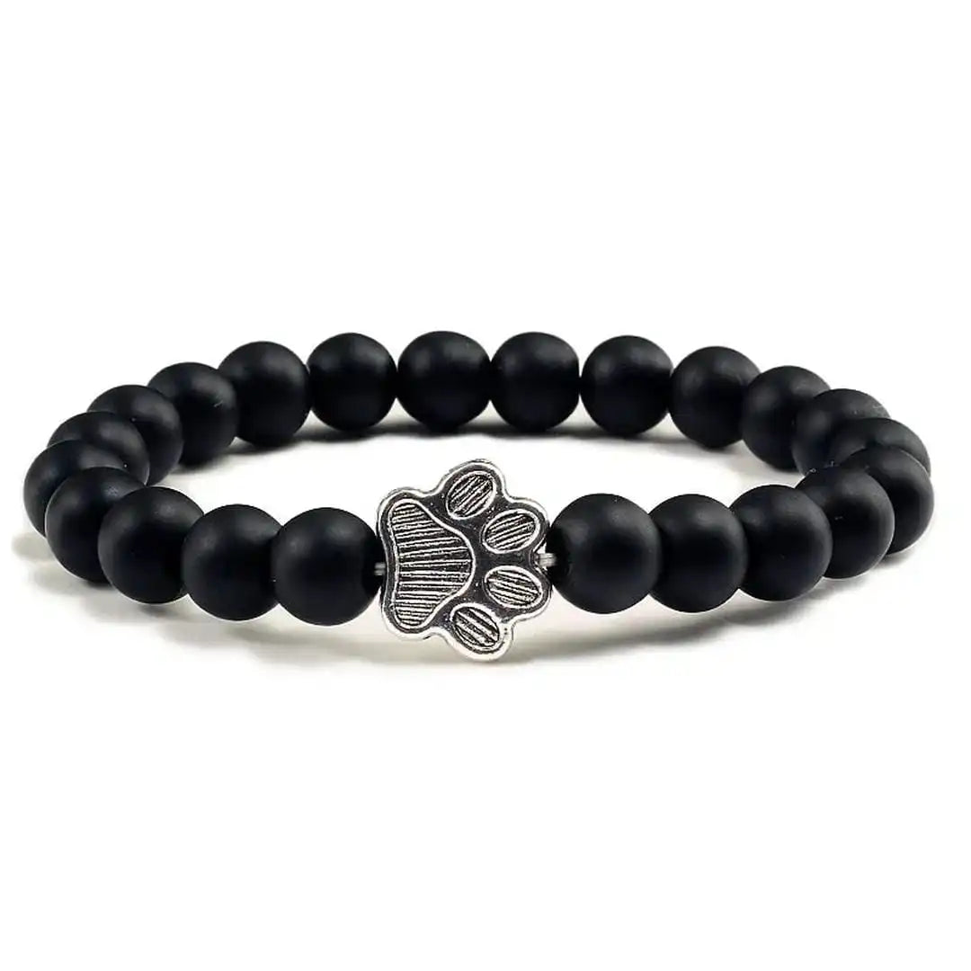 Beaded bracelet with paw print and natural stone design