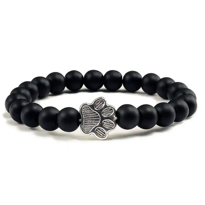 Beaded bracelet with paw print and natural stone design