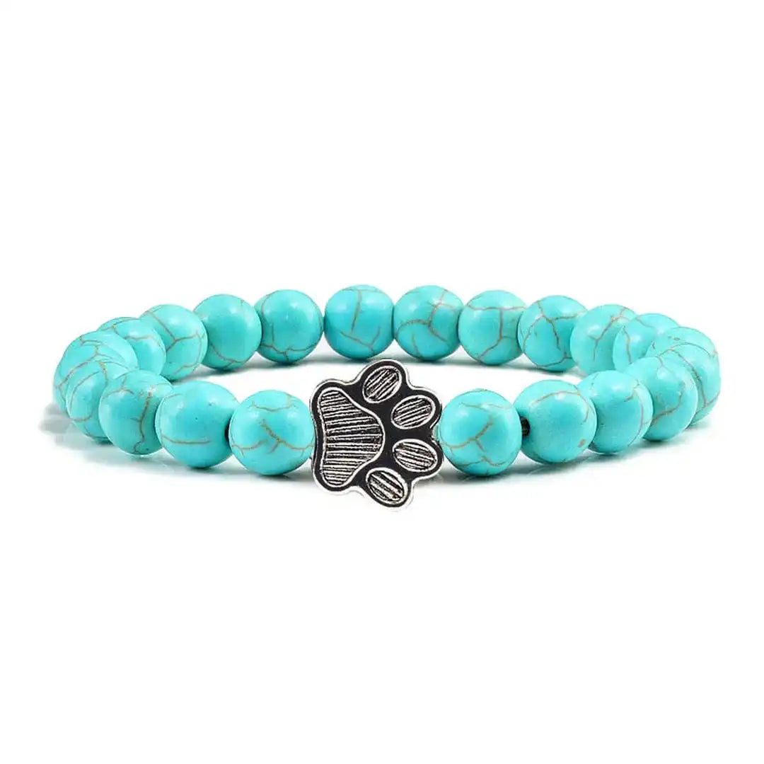 Beaded bracelet with paw print and natural stone design