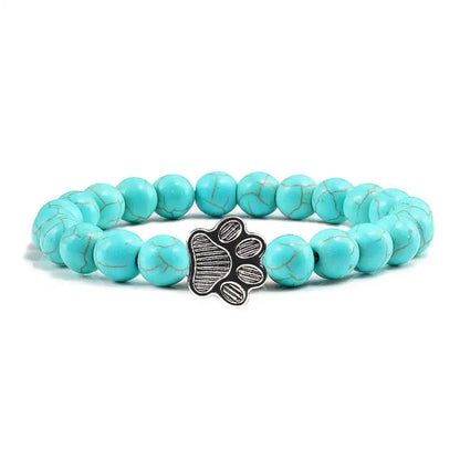 Beaded bracelet with paw print and natural stone design