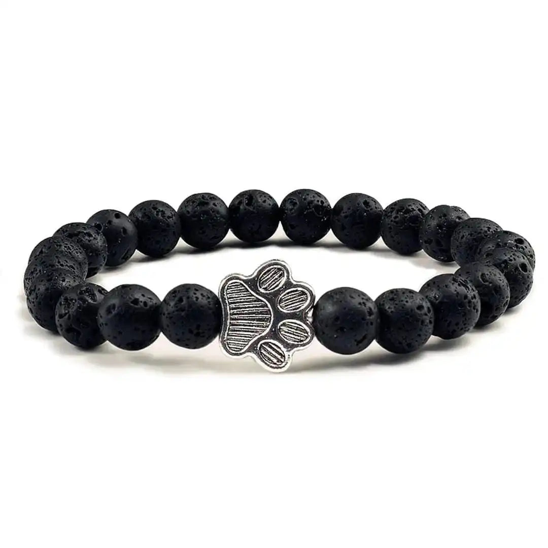 Beaded bracelet with paw print and natural stone design