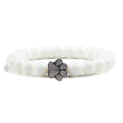 Beaded bracelet with paw print and natural stone design