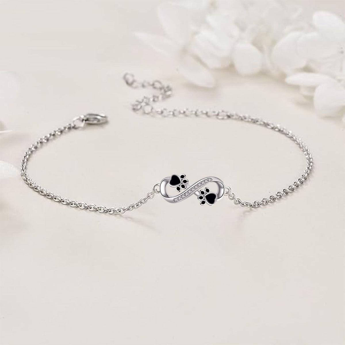 Armbånd med uendelig symbol og kubisk zirkonia, kæledyrspotevedhæng