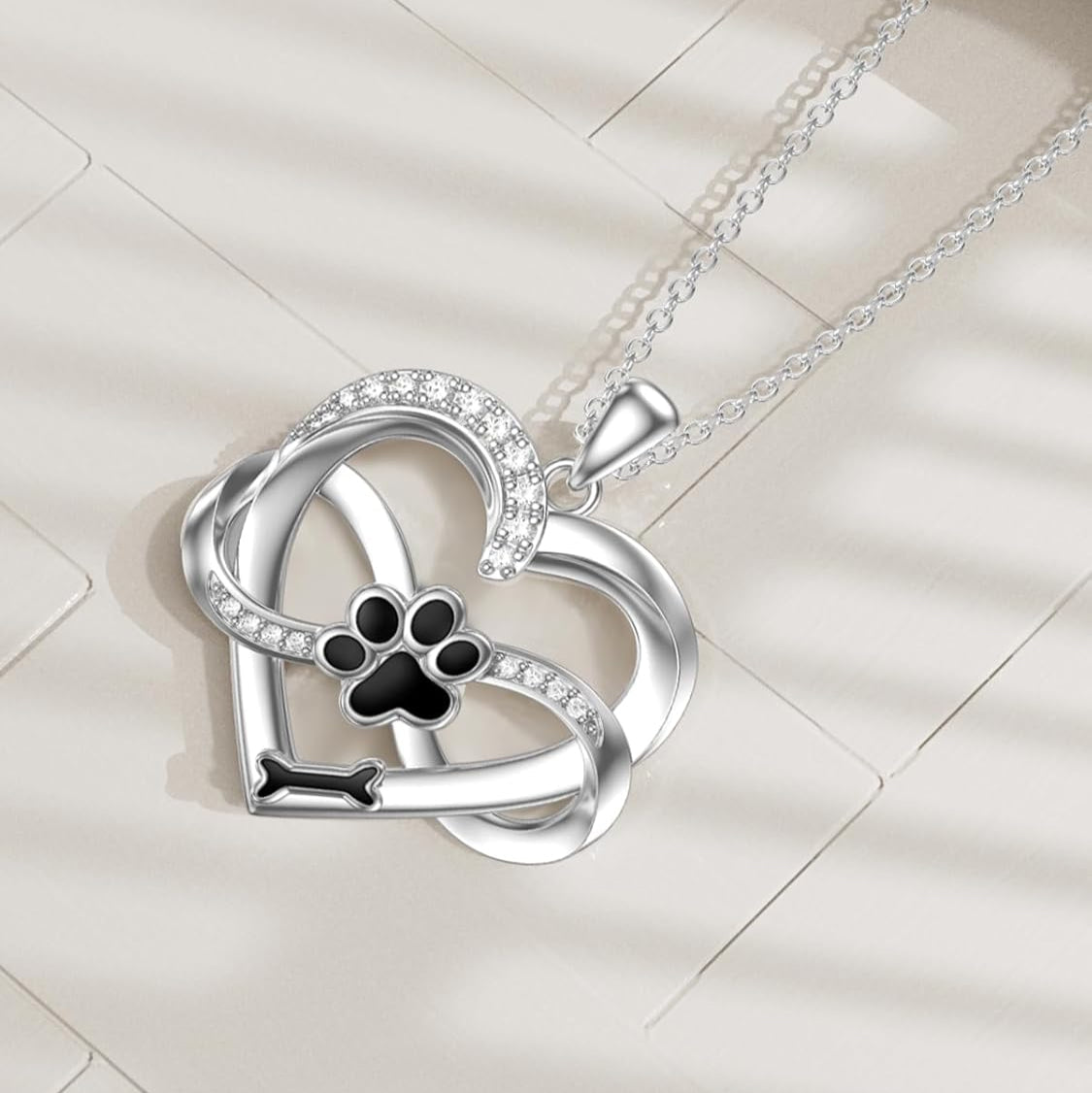 Infinity Heart & Paw Necklace in 925 Sterling Silver with Cubic Zirconia