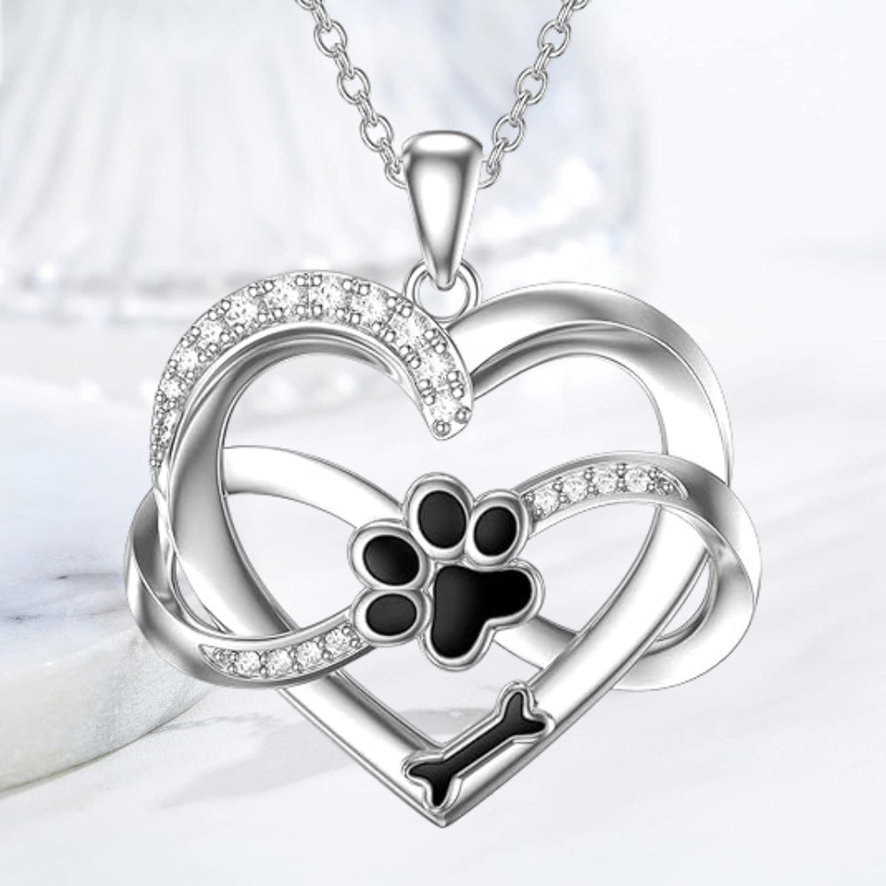 Infinity Heart & Paw Necklace in 925 Sterling Silver with Cubic Zirconia