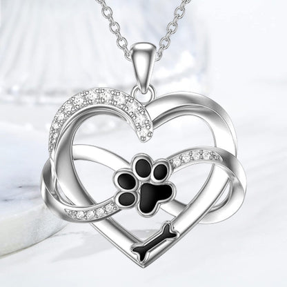 Infinity Heart & Paw Necklace in 925 Sterling Silver with Cubic Zirconia