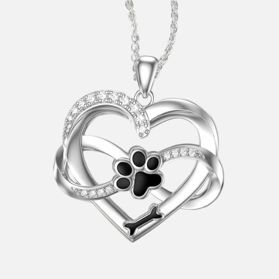 Infinity Heart & Paw Necklace in 925 Sterling Silver with Cubic Zirconia