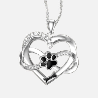 Infinity Heart & Paw Necklace in 925 Sterling Silver with Cubic Zirconia