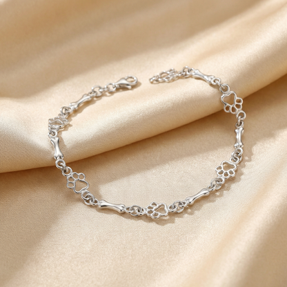 Limited edition pure silver bracelet with dog paws and bones