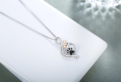 Lucky Paw Necklace with Heart, Bone, and Infinity Symbol – "Always in My Heart" Pendant.