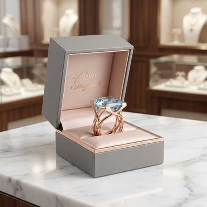 Vintage ring i rosa guld med blå zirkon