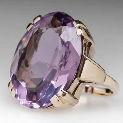 Minimalist Charming Oval Rings with Purple Stone