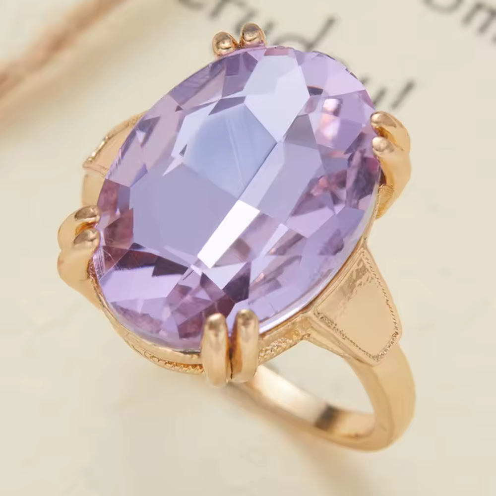 Minimalist Charming Oval Rings with Purple Stone