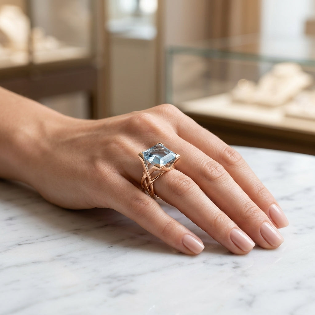 Vintage ring i rosa guld med blå zirkon