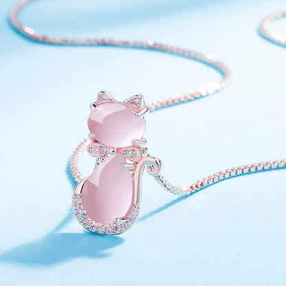 Necklace with pink stone and zircon.