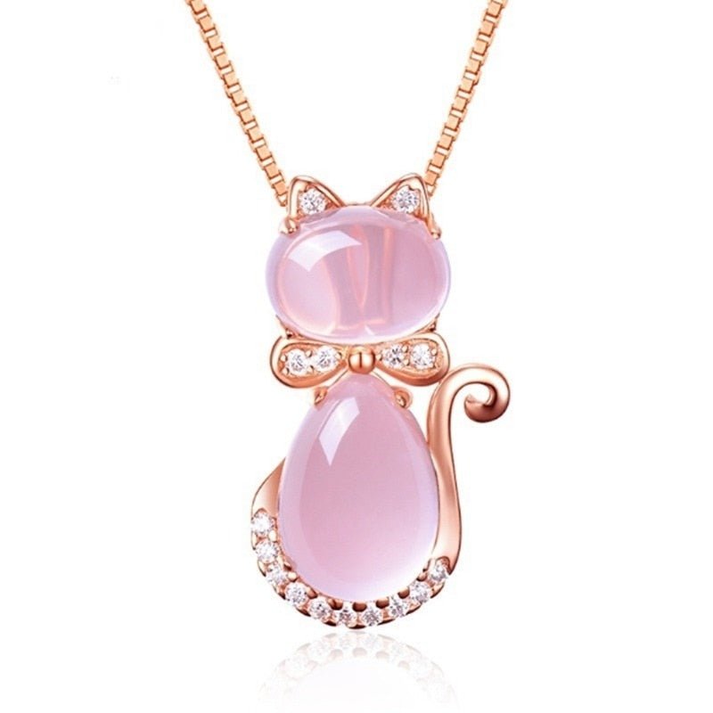 Necklace with pink stone and zircon.