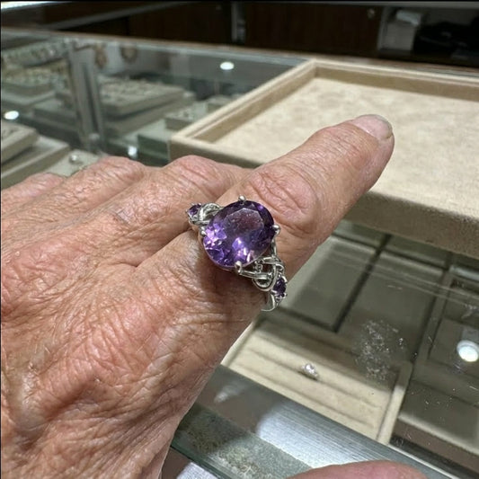 Amethyst Cluster Ring | White Gold